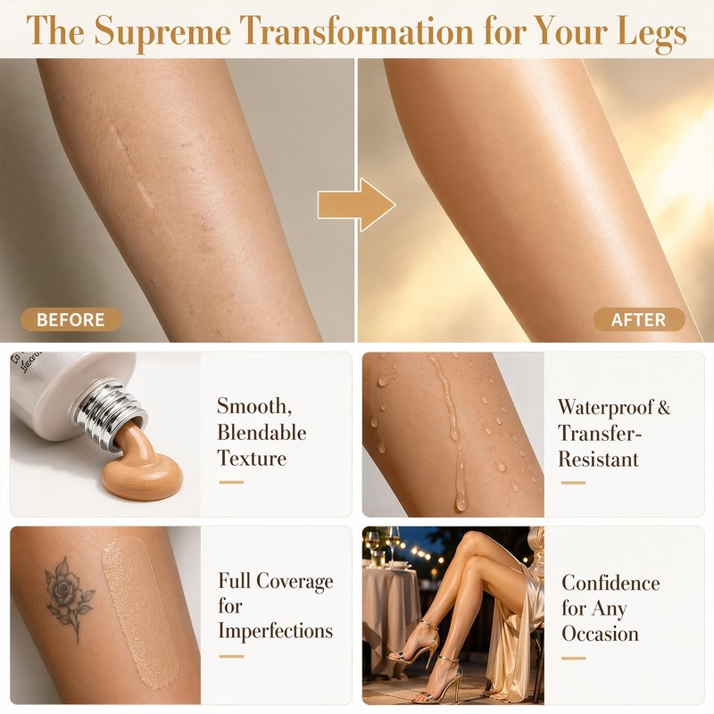 Leg Make Up Waterproof, 24-Hour Body Coverage Perfector for Legs,
