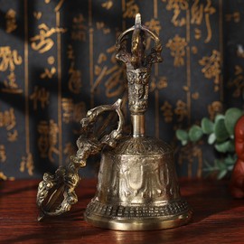 Yibuy Medium Size 78mm Diameter Golden Brass Tibetan Hand Bell Meditation & Prayer Belzvala