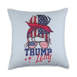 Trump Lady Inauguration Day 2025 Messy Bun American Flag Throw Pillow