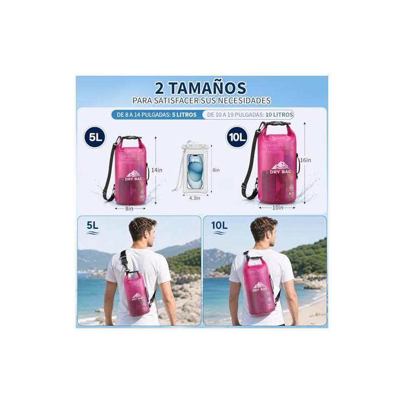 Bolsa Impermeable Seca 5L 10L，Con Funda Impermeable Para Celular，Correa Larga