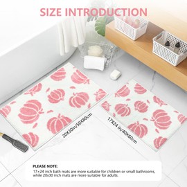 Aprophic Pink Pumpkin Bath Mats, Fall Bathroom Decor, Non-Slip Microfiber Bath Rugs, Autumn Thanksgving Bathroom Rug for Shower, Tub, Sink, Decor, Machine Washable, 20x30 inch