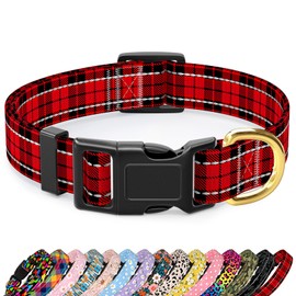TMOODEL Reflective Dog Collar, Cute Boho Dog Collar for Small Dogs, Soft Nylon Puppy Collar for Boy and Girl Female Dog, Adjustable Heavy-Duty Pet Collars with Quick Release Buckle, Black Red Tartan