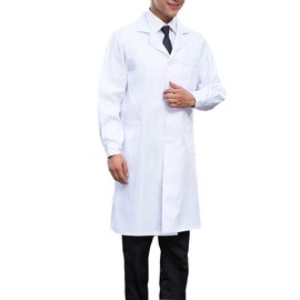 MAKFORT White Coat Lab Coats for Men Lab Dress White Food Coat Doctor Coat Doctor Uniform, V-Neck,L