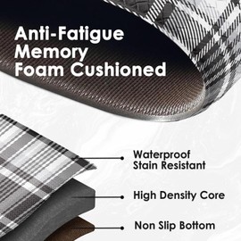 Arttown Black and White Anti-Fatigue Kitchen Rug Set of 2 Plaid Cushioned Floor Standing Mat Waterproof Non-Slip Mat and PVC Ergonomic Comfort Foam Rug