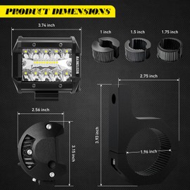BESTZHEYU 4Inch LED ATV Lights 60W LED Work Lights Pods with 1"/1.5"/1.75"/2" Tube Clamp Mounting Bracket and Wiring Harness LED Driving Lights for 4x4, Motorcycles, SUVs, Trucks, ATVs, Cars, Boats