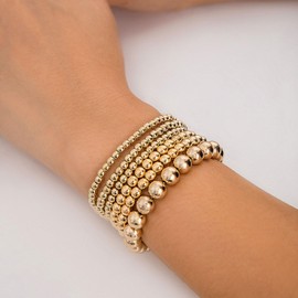 Gold Beaded Bracelet for Women Adjustable Stackable Stretch Bracelet Gold Beaded Bracelets Hypoallergenic Boho Elastic Bracelet Trendy Bracelets for Women 2024