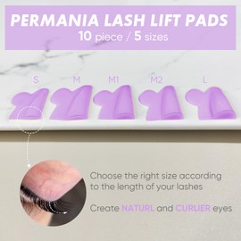 PERMANIA Lash Lift Rods, 2024 New Self-Adhesive Super Soft 10Pcs/5Sizes Lash Lift Pads Extreme Eyelash Curler (Purple)