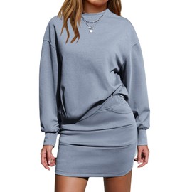 EXLURA Womens Fall Two Piece Skirt Sets Long Sleeve Mock Neck Sweatshirt Skort Matching Set Casual Lounge Tennis Outfits 2025