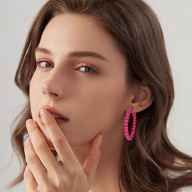 LOYALLOOK 6Pairs Hot Pink Earrings Raffia Drop Statement Earrings for Women Long Tassel Dangle Earrings Rose Petal Floral Tassel Earrings Rhinestone Square Cluster Drop Dangle Earrings Pink B