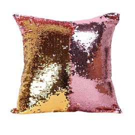 Zhiweikm Freestyle Reversible Color Change Sequin Throw Pillow Cases Covers in Two-Tone, 16" X 16", Navy Blue & Silver, Creative Decorations on Sofas/Armchairs/Beds/Floors/Cars (Pink Gold)