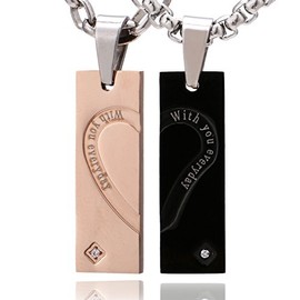 Morella Ladie´s and Men's Partner Necklaces Set Black and Gold Stainless Steel Pendant in a Velvet Gift Pouch