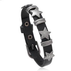 Punk Leather Star Bracelet Leather Star Cuff Studded Wristband with Belt Buckler Bracelet for Men Women Vintage Wrap Star Leather Buckle Adjustable Bracelet Gifts Jewelry Accessories-Black