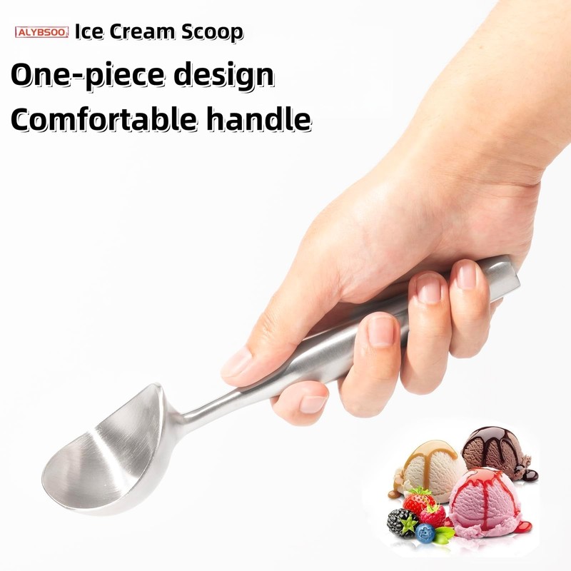 Stainless Steel Ice Cream Scoop, Ergonomic Comfort Handle, Dishwasher Safe,