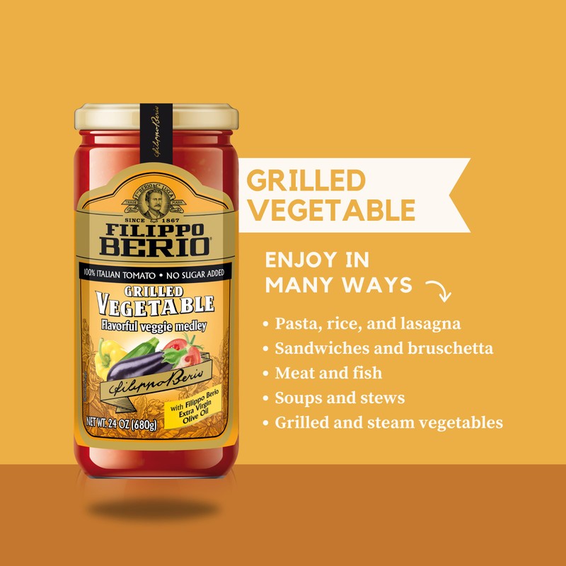 Filippo Berio Pasta Sauce, Grilled Vegetable Sauce, 24 Ounce Glass