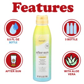 Daylogic After Sun Spray, 3 Pack, Continuous Spray with Aloe and Cooling Menthol, Sunbrurn Relief and Tan Extender, Moisturizes Sun Damaged Skin, Non Greasy, Paraben and Phthalates Free, 5.5 oz. Each
