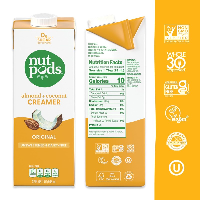 nutpods unsweetened Original Dairy-Free Coffee Creamer - 32oz 3-Pack