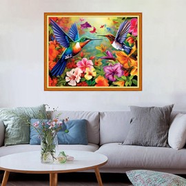 Redxing Stamped Cross Stitch Kits Embroidery kit for Beginners Adults Full Range of Embroidery Patterns Starter Kits DIY Printed Cross Stitch Kits Needlepoint Kits 11CT-Hummingbird Flowers 16x20 inch