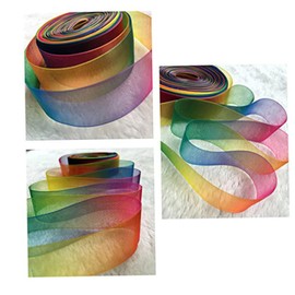 TEHAUX 3pcs Organza Sheer Ribbon Vibrant Rainbow Organza Fabric for DIY Crafts