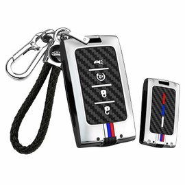 ontto luminous car key fob cover fit for Jeep Grand Cherokee Wagoneer Grand Cherokee L 2021 2022 2023 key holder Metal Smart Shell case keyring keychain Accessories 4 buttons Silver