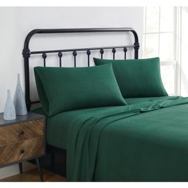 TRULY SOFT Solid Flannel Green Cotton 4-Piece Full Sheet Set, Solid Themed, for Men and Women, Oeko-TEX Certified Confidence
