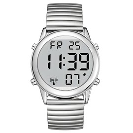 MAUJOY German Talking Men's Watch, Radio-Controlled Watch, LCD Large Number, Easy to Read, Date and Time Announcement, for Blind, Seniors and Dementia Sufferers, silver, Classic
