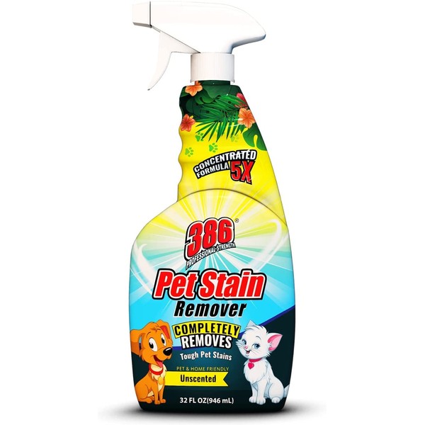 386 Professional Strength Stain Carpet Cleaner – 32 Fl Oz Pet Stain Remover Spray with Ultra-Strong Concentrated Formula – All-Surface Pet Stain Remover for Upholstery, Bedding, Clothing, Floor
