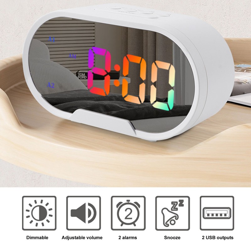 Digital Clock LED Alarm Big Digits Color Display Dimmable Adjustable