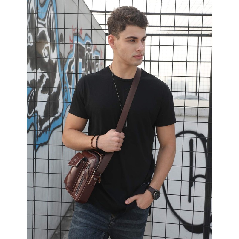 FANDARE Men's Shoulder Bag, Waterproof, Stylish, Genuine Leather, Crossbody Bag,