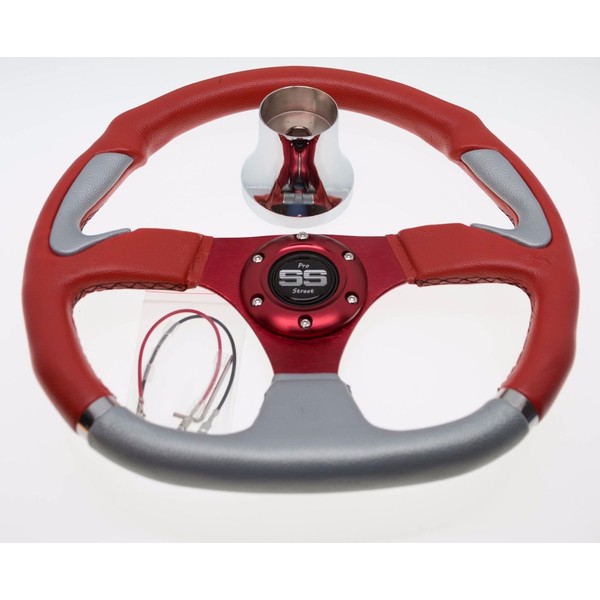 Club Car DS Steering Wheel with Hub Adapter - Red and Silver - 1992 to Current