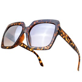 The Fresh Classic Square Oversized Frame Sunglasses Retro Fashion Designer Collection, 4-tortoise, 75 mm