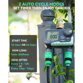 RAINPOINT Water Timer for Garden Hose - Sprinkler Timer with Brass Swivel - Rain Delay/Manual Watering/Automatic Irrigation Controller System Hose Timer Programmable Faucet Timer for Yard, 2 Outlet