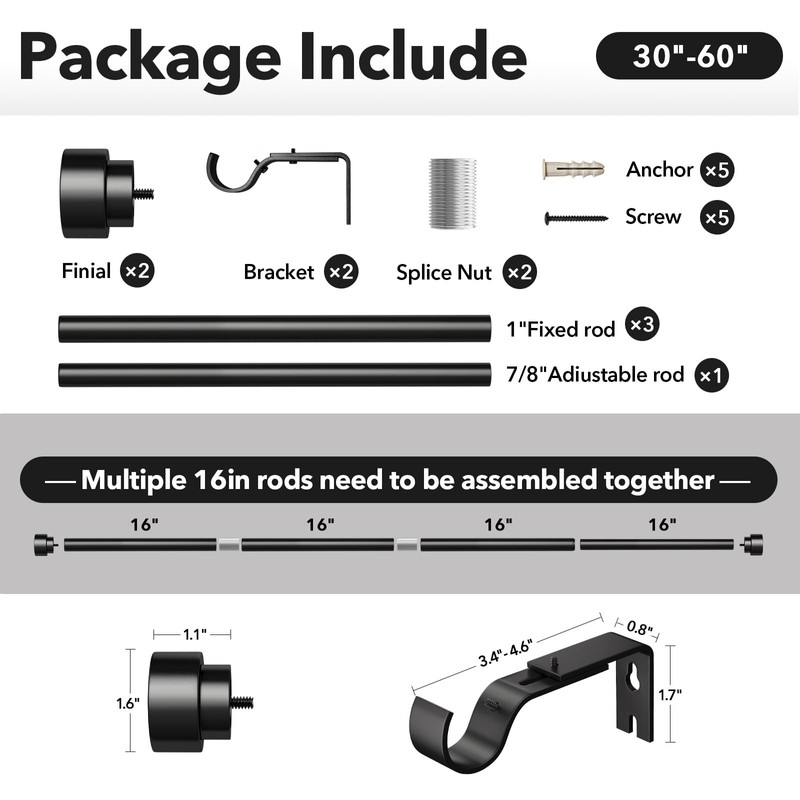 IFELS Heavy Duty Curtain Rods for Windows 28 to 48