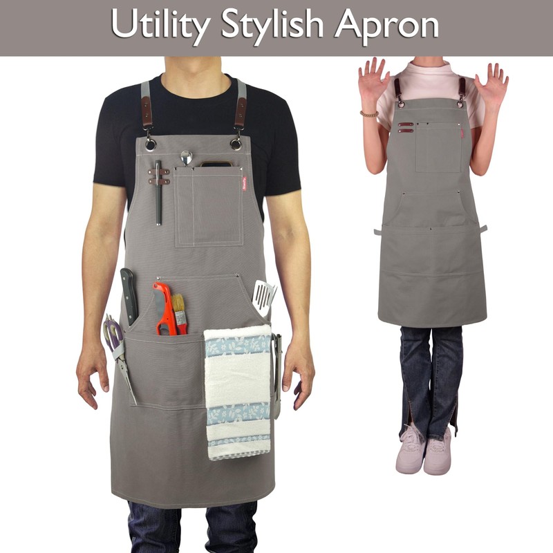Stenffy Kitchen Apron, Work Apron, Canvas, Multiple Pockets, Gardening, Painting,