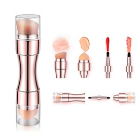 BlingToman - Juego de brochas de maquillaje 4 en 1, sombra de ojos, labios, cara, colorete, base de maquillaje con cepillo de limpieza y almacenamiento, silicona para maquillaje (cepillo de oro rosa)