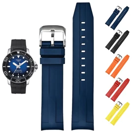 21mm FKM Rubber Band For Tissot Seastar 1000 Powermatic 80 T120407A, Replacement Curved End Watch Band For Tissot Seastar 1000 Watches (Blue, 21mm)