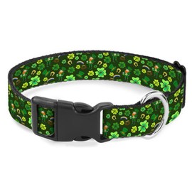 St Patrick Shamrock Dog Collar Clover Beer Gold Coin Pet Neck Strap for Small Medium Large Dogs Soft Adjustable Buckle