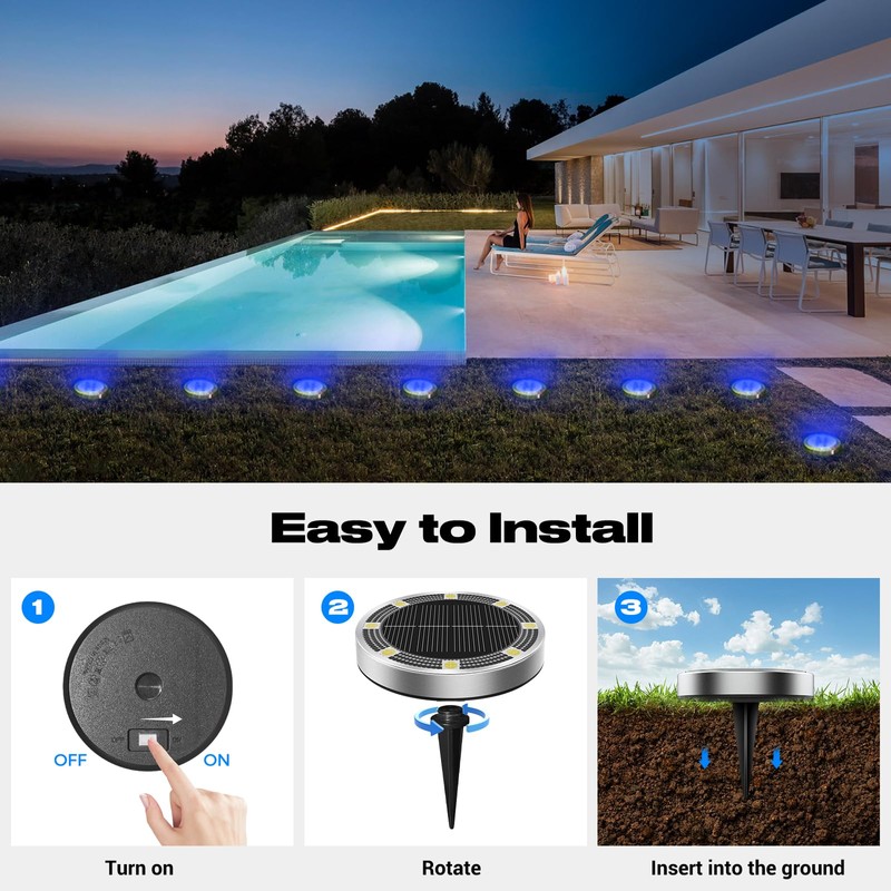 Peasur Mini Solar Ground Lights Outdoor, 2 Pack Flat Solar
