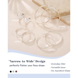 ABPBA Sterling Silver Hoop Earrings, 8MM Wide Hypoallergenic Silver Hoop Earrings for Women, Lightweight Thick Large Hoops Earring for Women Jewelry Gifts 30/40/50/60MM