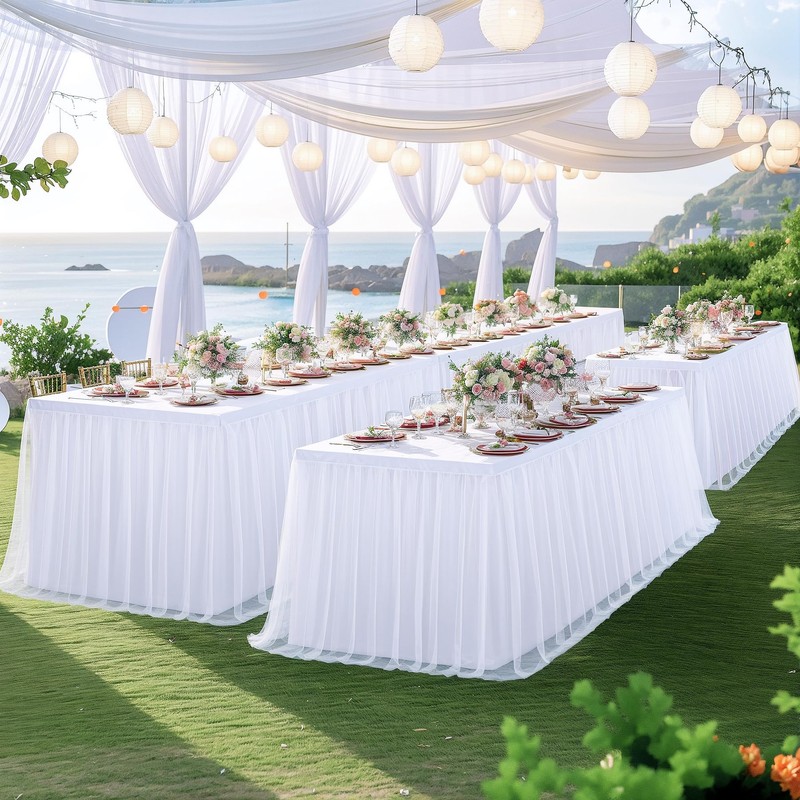White Table Cloth for 6 Foot Rectangle Tables, White Tulle