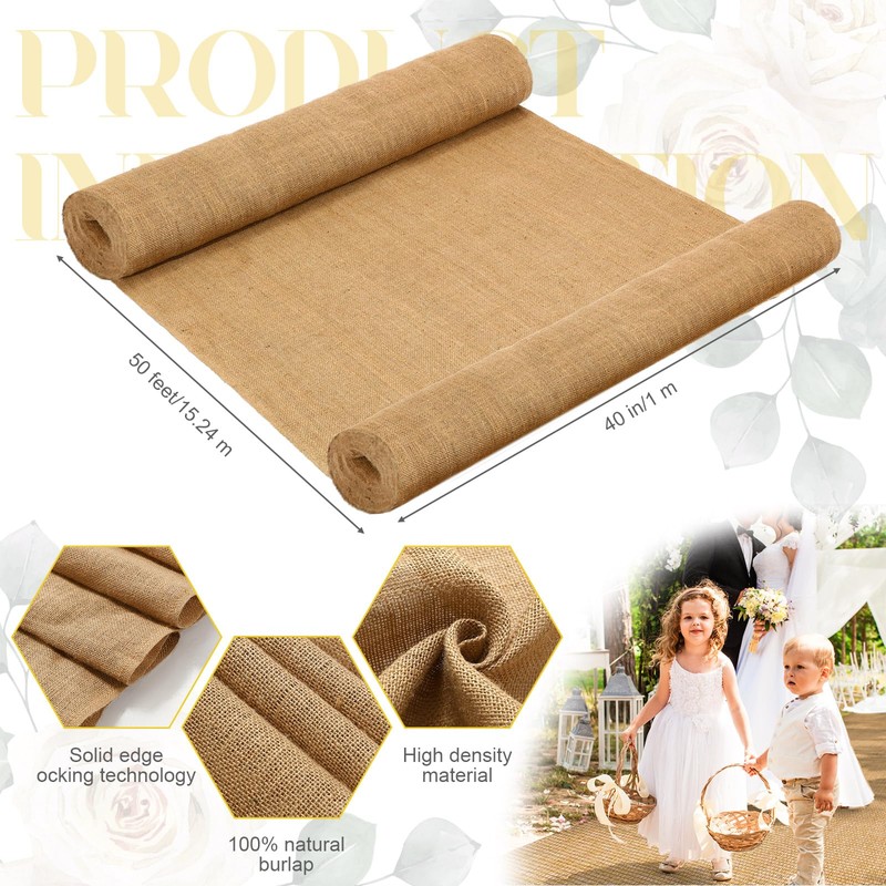 Tudomro Extra Long Natural Burlap Wedding Aisle Runner Outdoor Jute