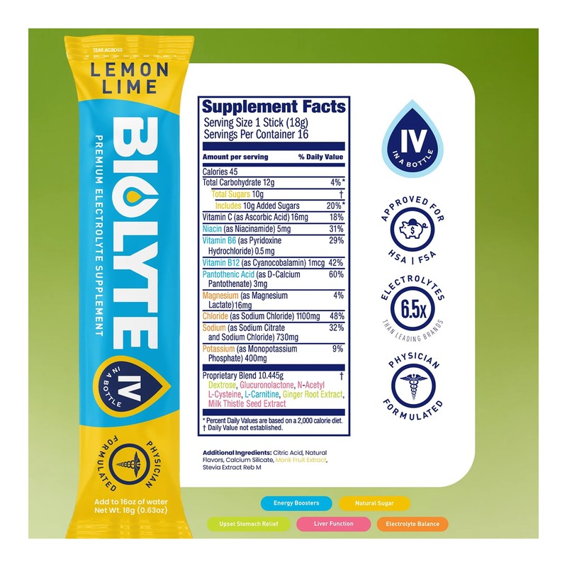 BIOLYTE IV Electrolyte Powder Packets, IV Liquid Drink Mix for