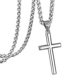 Silver Cross Necklace for Men, Speroto 925 Sterling Silver Mens Necklace with Cross Pendant and Wheat Chain, Cross Necklace Simple Jewelry Gift for Men Women Wheat Chain (Silver, 18 inch)
