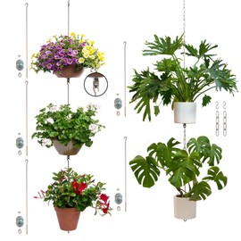 SkyPots - 24-inch Pot Hangers (5 Kits) + Grow Chains (2 Sets) - Hang and Connect Large Clay Pots w/Drainage for Healthy Plants, Hanging Planter Vertical Garden, Indoor/Outdoor, Stainless Steel