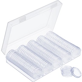 Hicarer 100 Pieces Coin Capsules Round 30 mm Clear Plastic Coin Holder for Collectors Protectors Case with Storage Box for Morgan Silver Dollars Collection Supplies