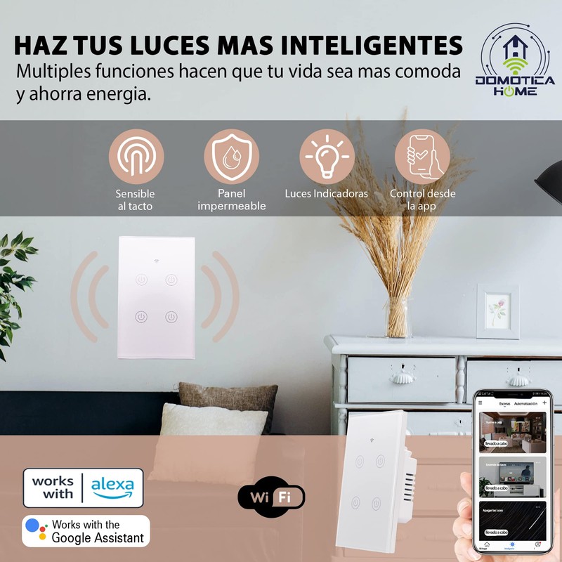 Apagador Inteligente WiFi Touch 2 Botones: Control de Voz con