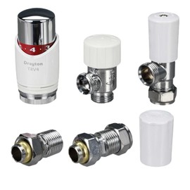 Drayton TRV4 Classic Thermostatic Radiator Valve and Lockshield Angled 15mm White and Chrome TRV Thermostat 07 05 180