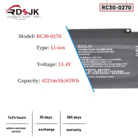 RC30-0270 Laptop Battery for Razer Blade 15 Base 2018 2019 GTX 1660 Ti RZ09-0270 RZ09-02705E76 RZ09-02705E76-R3U1 RZ09-02705E75-R3U1 RZ09-0300 RZ09-03006 RZ09-03009 RZ09-03006E92 RZ09-03009E97 65Wh