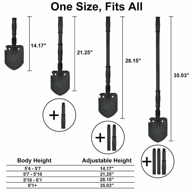 Survival Folding Shovel 35in Multi-Tool, Heavy Duty Carbon Steel Military