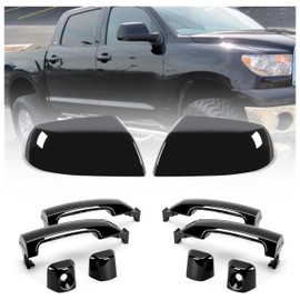 HECASA Mirror Covers+ 4 Door Handles Kit Compatible with 2007-2022 Toyota Tundra Crewmax Sequoia Gloss Black