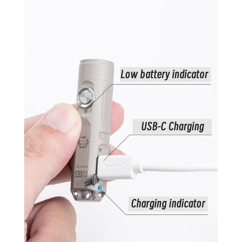RovyVon A3 Pro G4 USB-C Rechargeable 7000K EDC Flashlight, 650